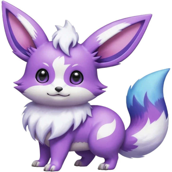 Shiny White with Violet and Indigo markings and nebula markings Eevee-Minccino-Zangoose-Digimon-Pokémon-Fakémon-fusion-hybrid-creature emoji
