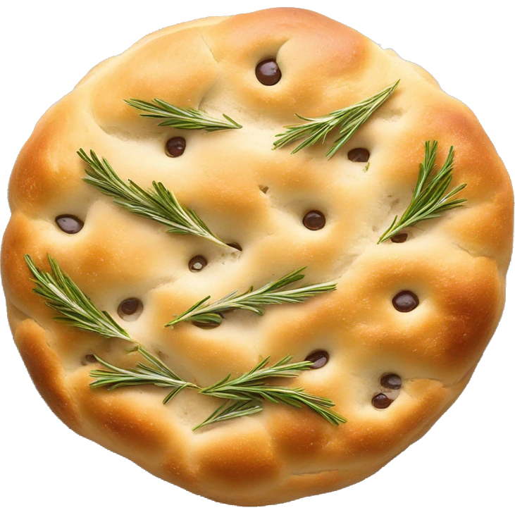 Round Focaccia with rosemary , olive and salt  emoji