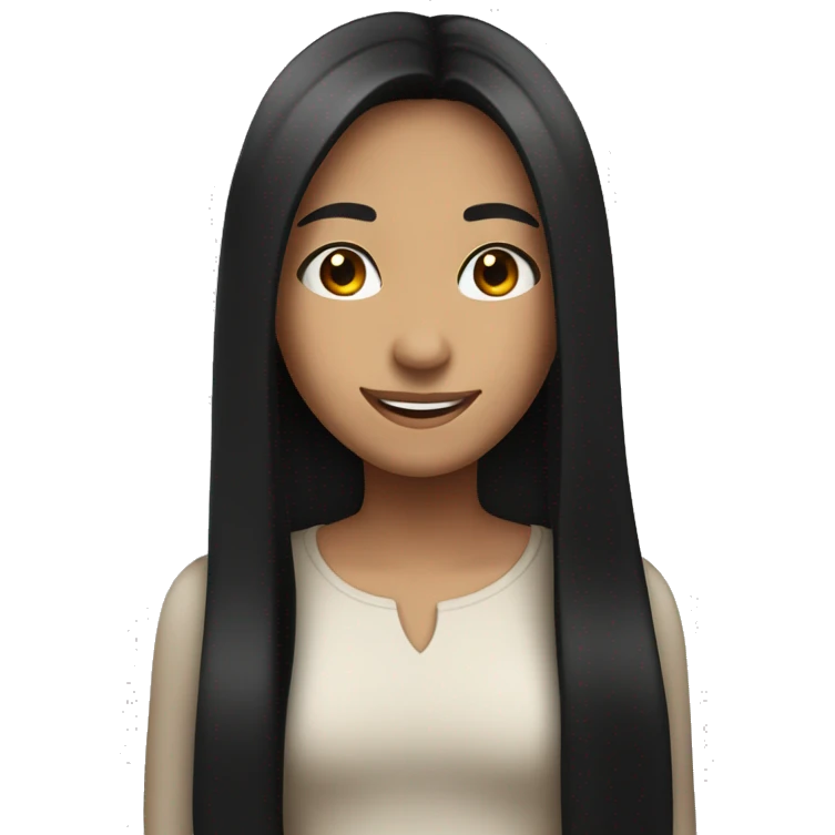 A girl with long straight black hair and brown eyes is smiling emoji