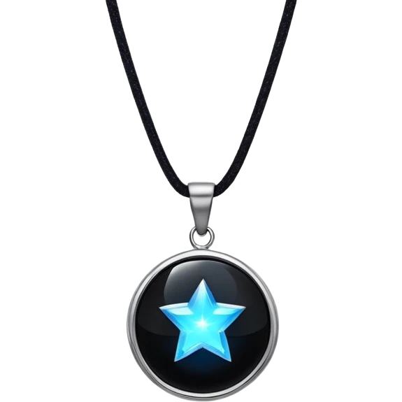 floating polished black onyx pendant, glowing with radiant blue energy, surrounded by tiny stars emoji