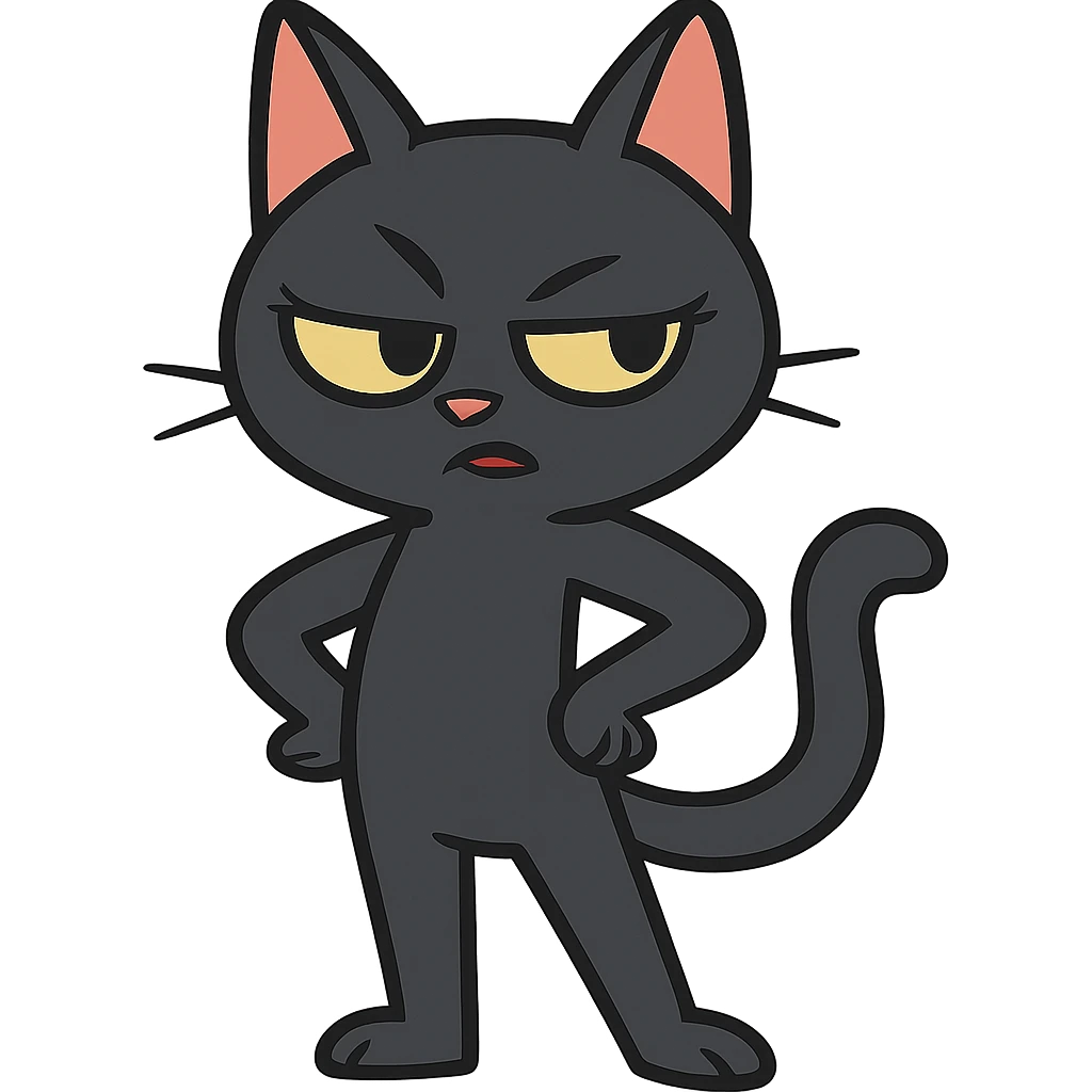 flat toon style baddie cat with sassy pose emoji