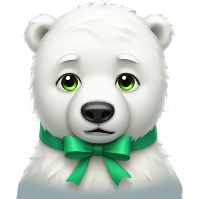 sad crying polar bear with green eyes and a bow emoji