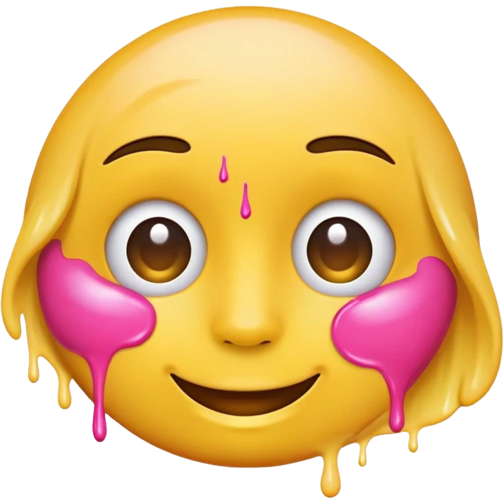 classic yellow round emoji with pink paint effect flowing from under the eyes to the chin emoji