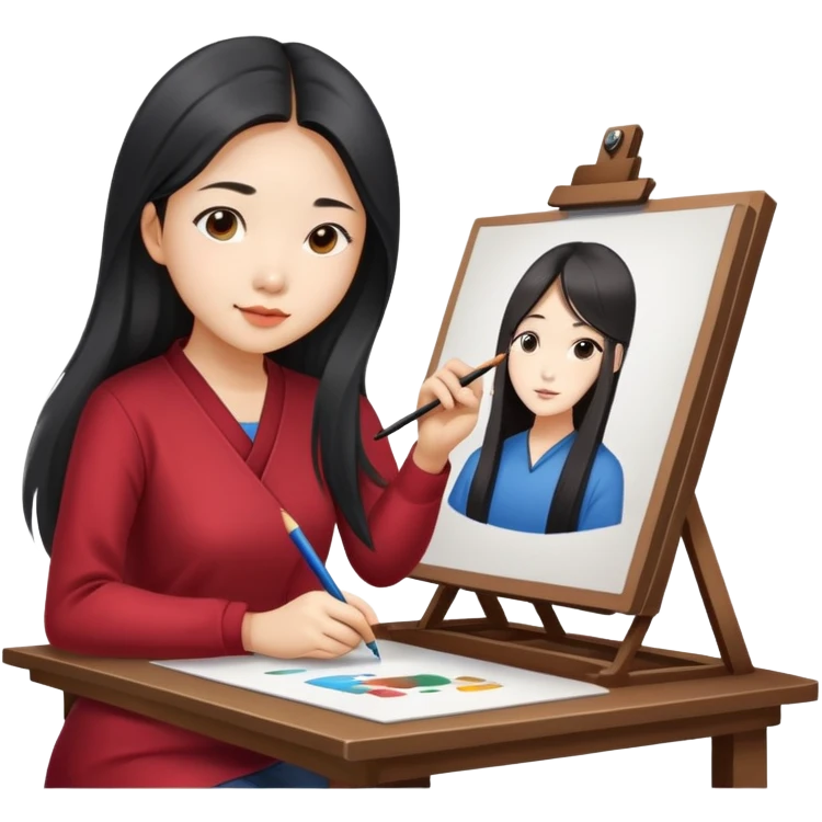 Asian woman in long hair drawing on drawing table  emoji