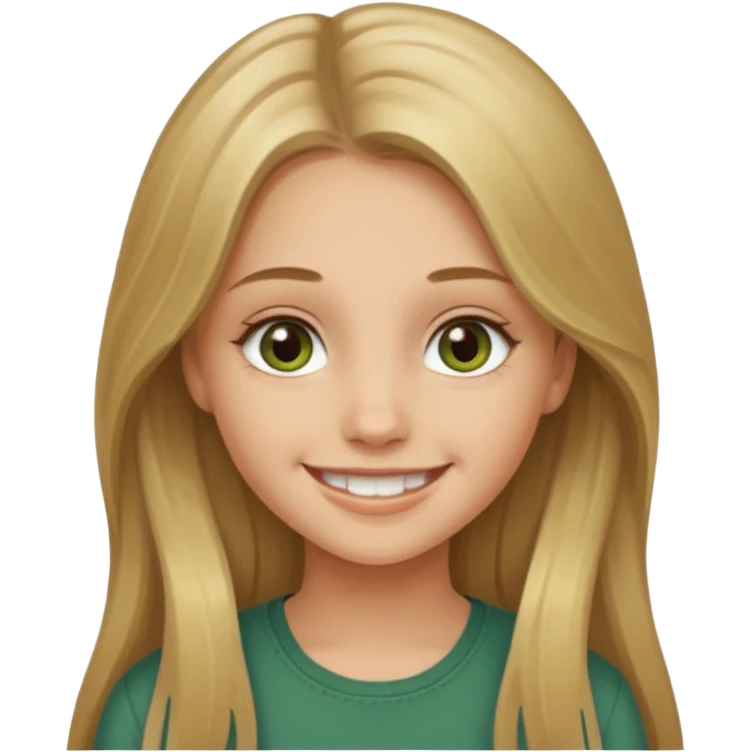 A smiling young girl with long dirty blonde hair and hazel green eyes emoji