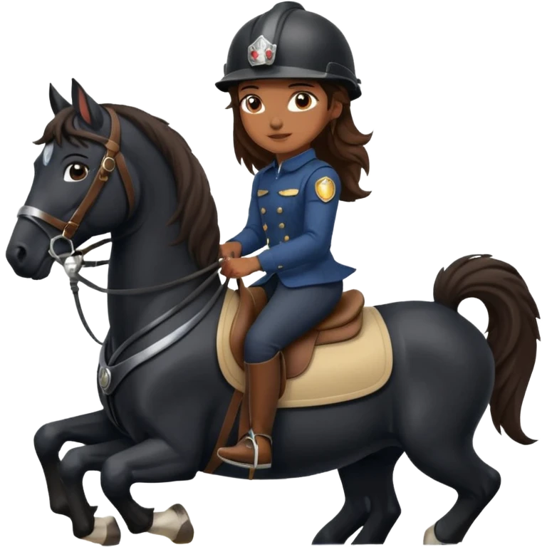 Brown girl on black shire horse  emoji