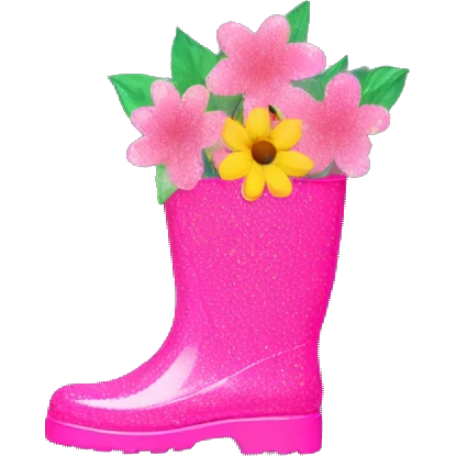 Pink glitter rainboots with flowers inside  emoji