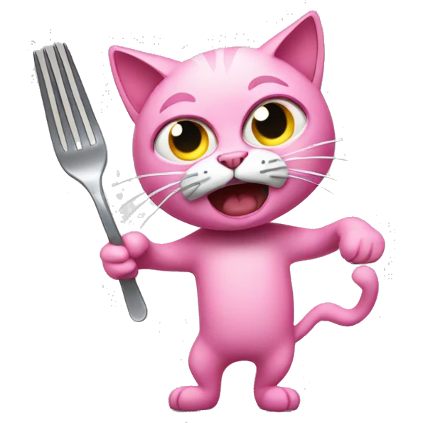 Pink cat angry with a fork in its paw emoji