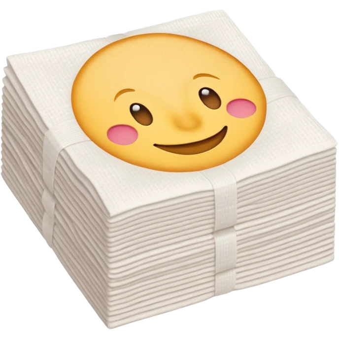 neat stack of soft white paper napkins, square, slightly textured edges, faint embossed border, top napkin slightly lifted, soft lighting, subtle shadows, emoji scale emoji