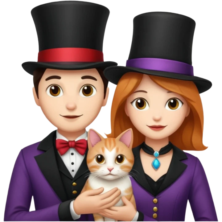 magician couple and their pet cat emoji