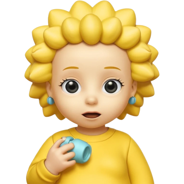 A 3D cartoon baby character yellow skin, styled like Maggie Simpson, with pacifier, yellow onesie, big eyes, smooth shading, Memoji-style rendering, consistent with other yellow Simpsons characters. emoji