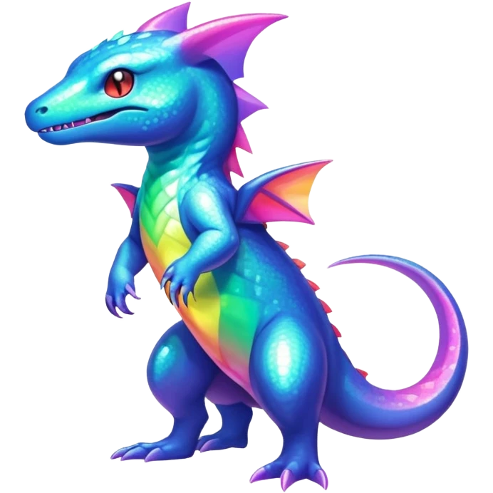 Rainbow crystalic Shiny pastel Salandit-Aurorus-Noibat-Fakémon-hybrid-creature (full body)  emoji