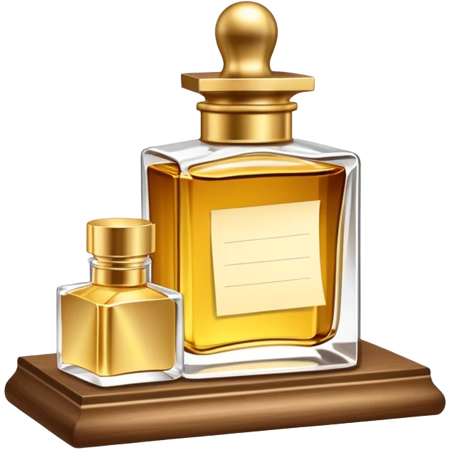 luxurious serum bottle with fancy label on a shelf, blank sticky note nearby emoji