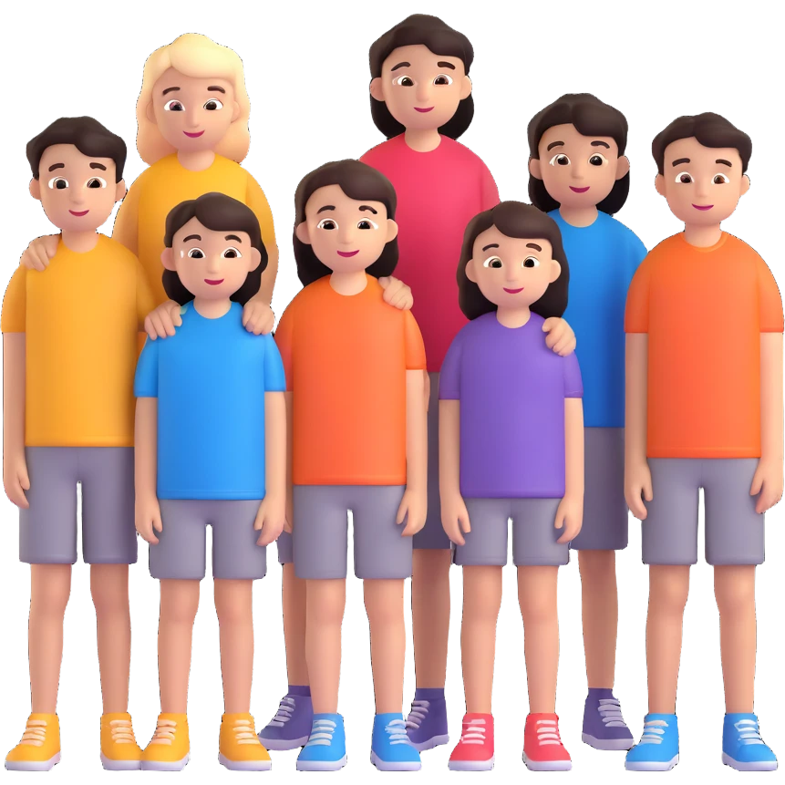 Seven boys and three girls standing together as a group emoji