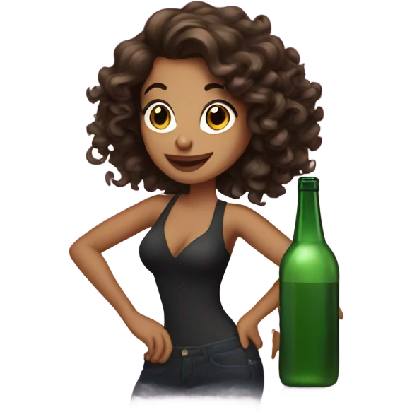 brunette girl with styled curls partying with a bottle  emoji