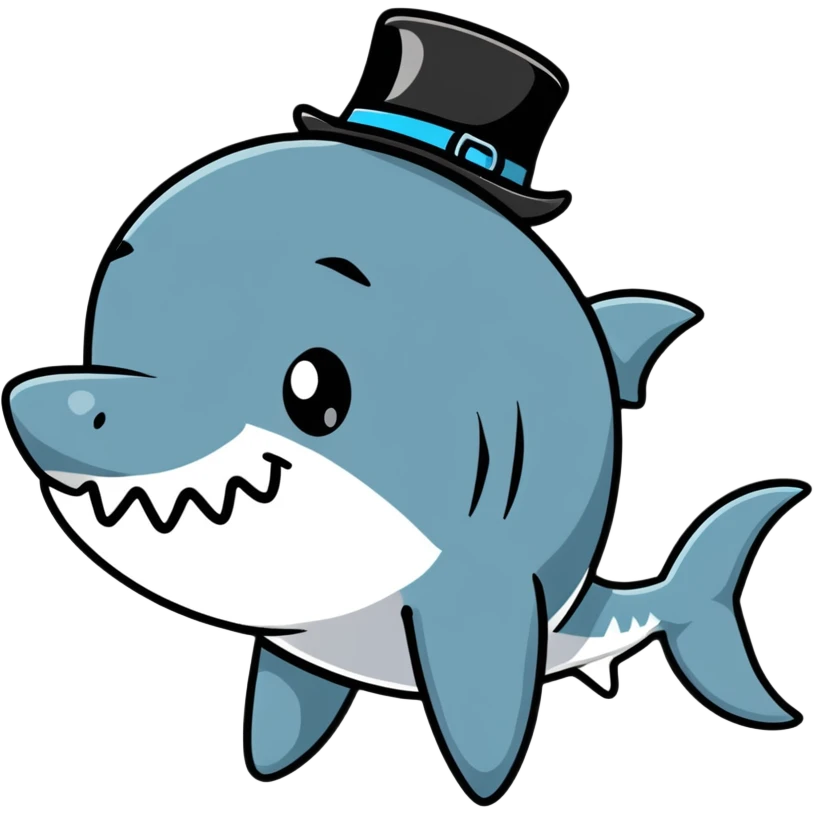 cartoonish sticker of a shark with a top hat emoji
