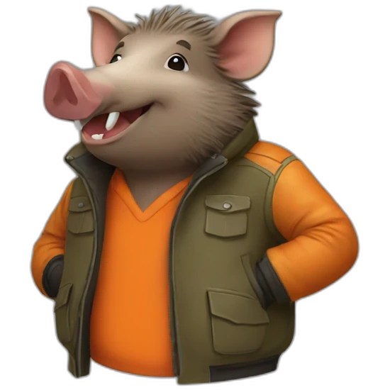 Happy wild boar with orange jacket emoji