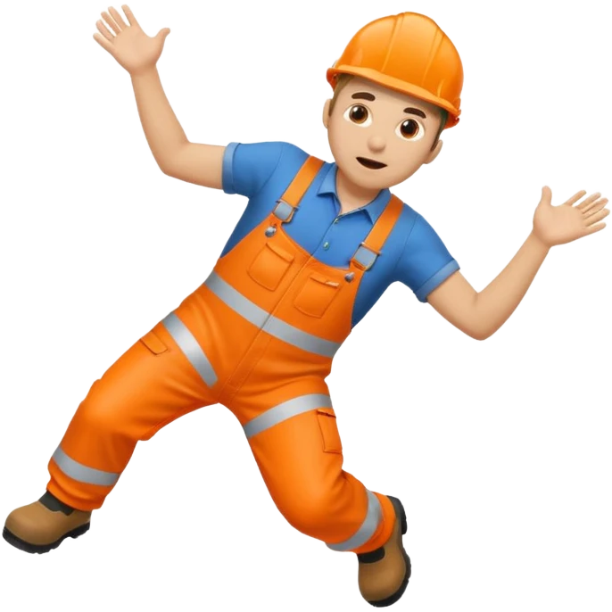 engineer hi-vis orange overalls falling over emoji