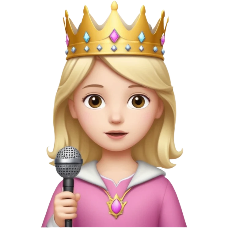 White girl child around 10 with crown and pink microphone emoji