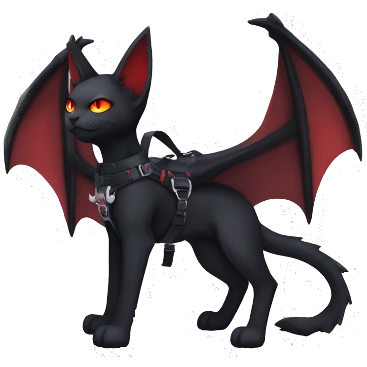 cool edgy black evil red ethereal fantasy nargacuga-bat-cat-Fakemon collar harness full body emoji