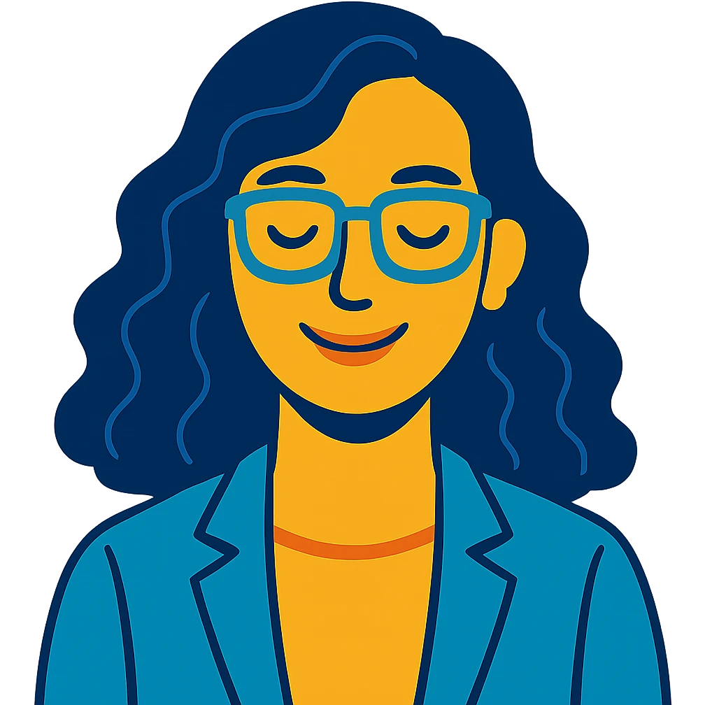 portrait of a grounded, emotionally intelligent woman with wavy hair, gentle smile, approachable professional look, uplifting aura emoji
