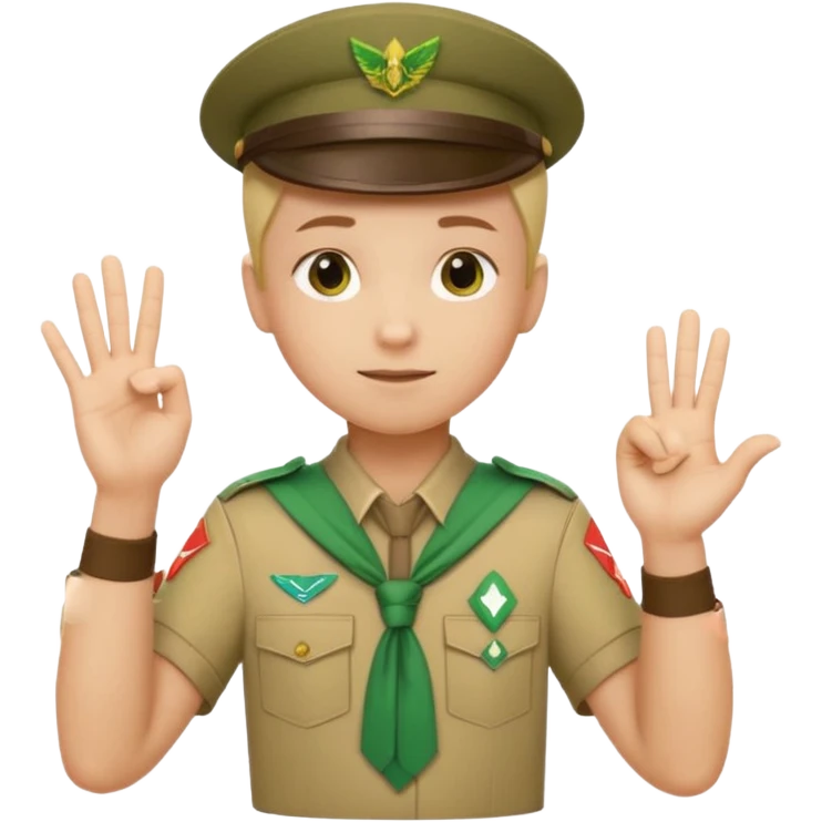 “Emoji-style person in a scout uniform making a balancing gesture with both hands. One hand holds a red cross (not allowed), the other a green checkmark (allowed). Thoughtful expression, simple clean emoji design, centered, transparent background.” emoji