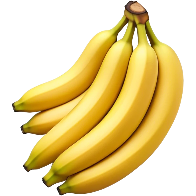 Cinematic bright yellow banana, smooth peel with gentle curves, slightly ripened, stacked in a charming bunch, warm glowing background, soft and inviting. emoji