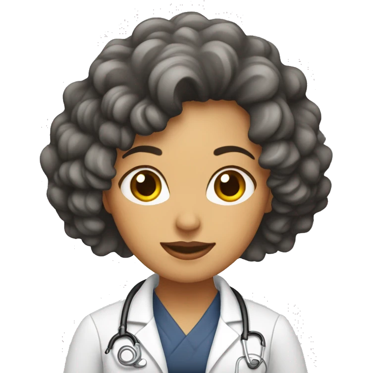 Mujer pelo rizado castaño largo doctora emoji