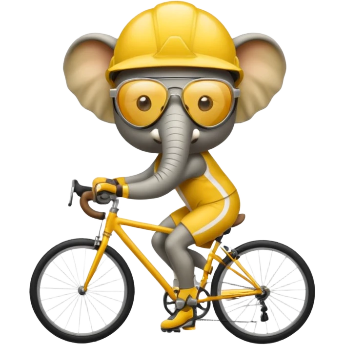 Dibujar una elefante tierna de color dorado ciclista con casco deportivo y gafas de sol emoji