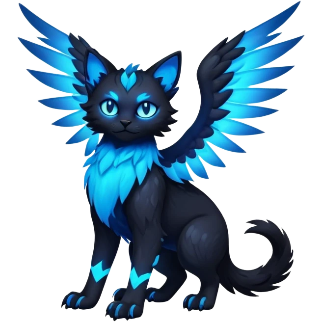 Black Dark Exotic Tropical Nocturnal Neon-glowing Abyssal Nightly Abyss-Cat-Gryphon-Fakémon Creature (full body) emoji