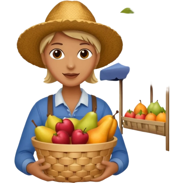 Shopper with fruit basket,Farmers’ Market, background Fruit, market. emoji