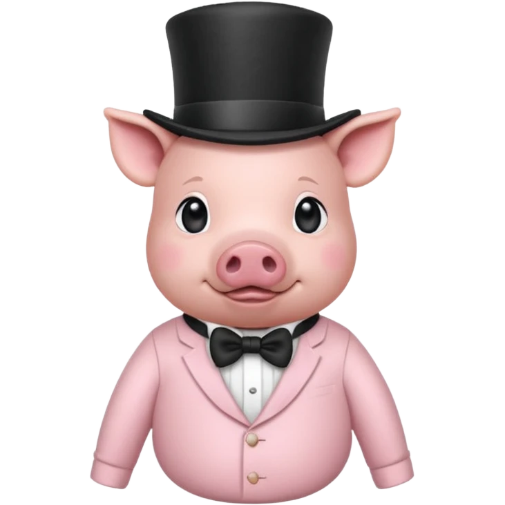 Pig wearing a long sleeve tshirt, baby pink, with the print ’suiade’ and a top hat emoji