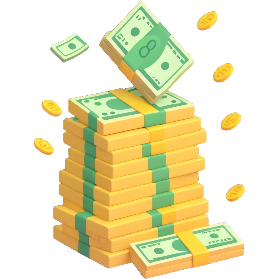 stack of money, fun emoji style emoji