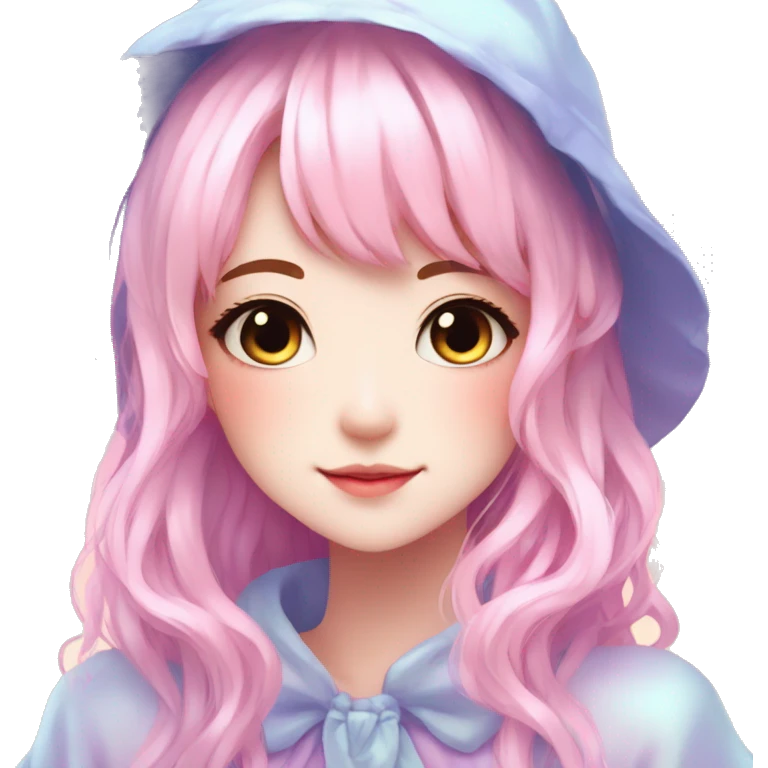 Gorgeous Beautiful Blushing Petite Colorful-Shiny-Pastel-Fairy-Anime-Girl with beautiful gradient pastel hair aesthetic with white border emoji