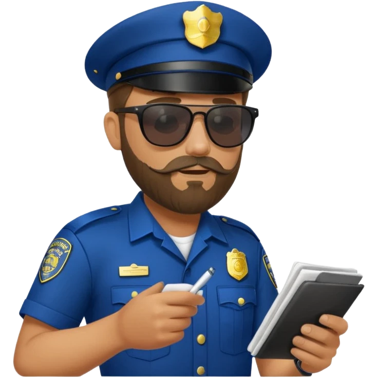 Police writing ticket with sunglasses on, bearded emoji