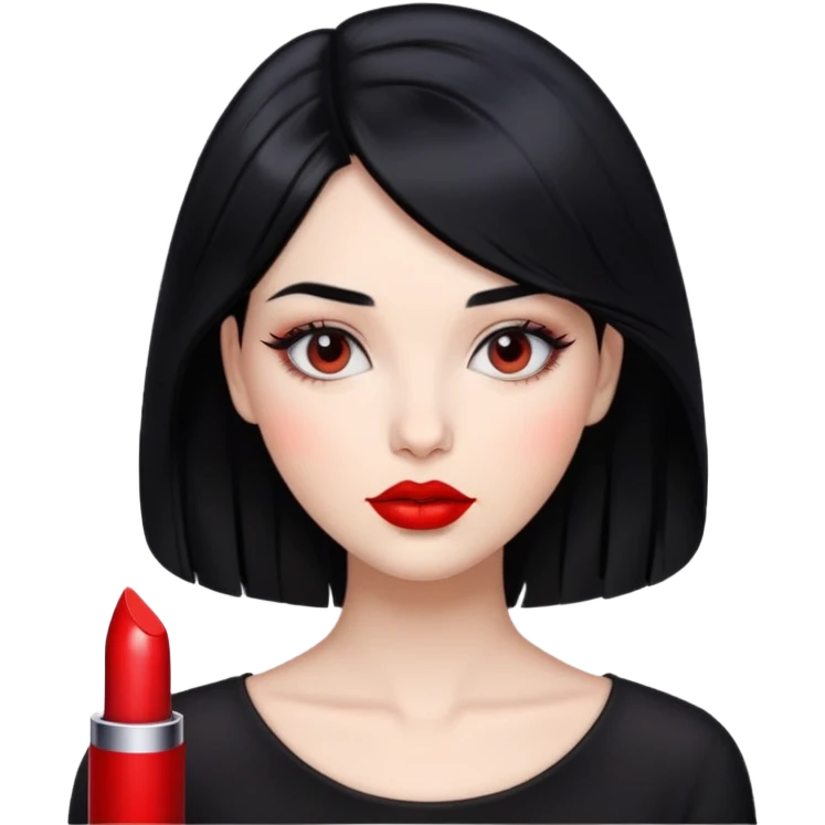 فتاة تضع احمر شفاة احمر وشعرها اسود  emoji