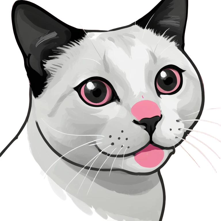 black and white cat with black dot next to pink nose emoji