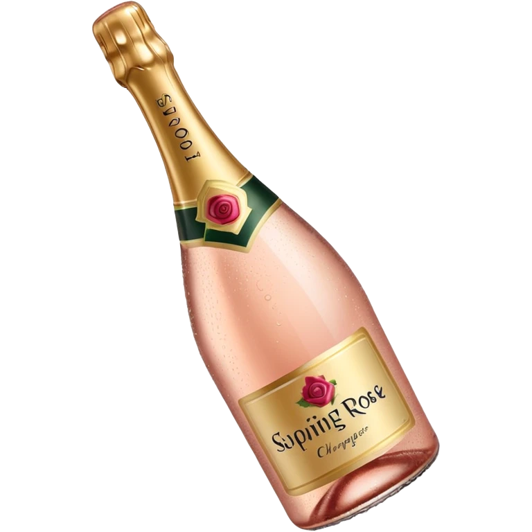 bottle of sparkling rose champagne tilted up and to the right, no glass emoji