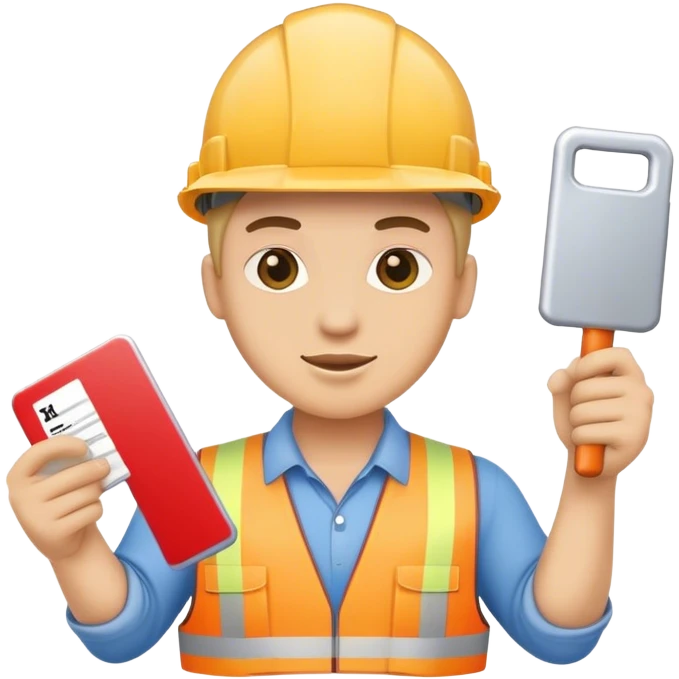 строитель держит в руках лицензию emoji