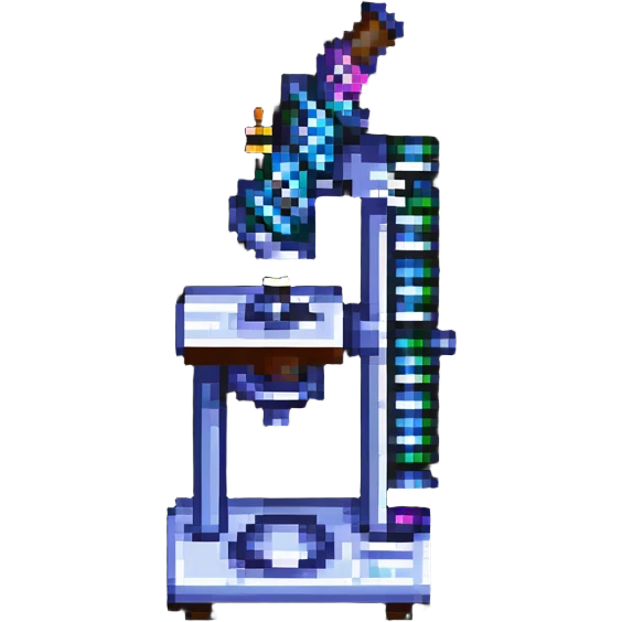 pixel art of a microscope with a DNA strand emoji
