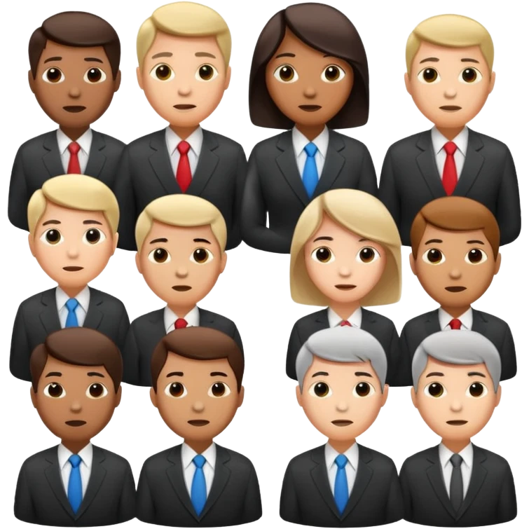group of people in business suits, no dark-skinned individuals, with various neutral emotions emoji