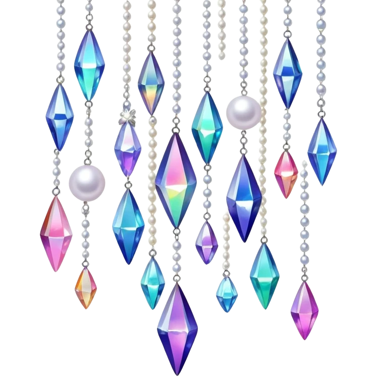 Iridescent big giant glistening glossy sparkly shiny glittery hanging crystals pearls and beads and gemstones decorations emoji