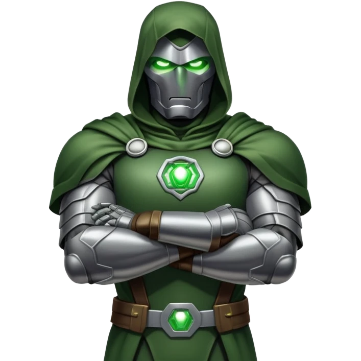 Doctor Doom with arms crossed and green glowing eyes emoji