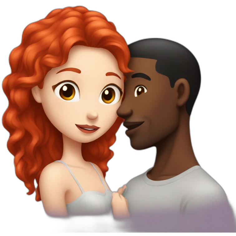 red head girl kissing a black hair guy with fair complexion  emoji