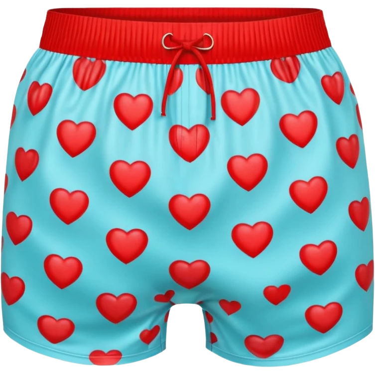A 3D emoji of men’s boxer shorts in Apple style, decorated with bright red heart patterns. The shorts have a playful, fun design with an elastic waistband, glossy and smooth texture. Clean Apple-style rendering, isolated on white background.







 emoji