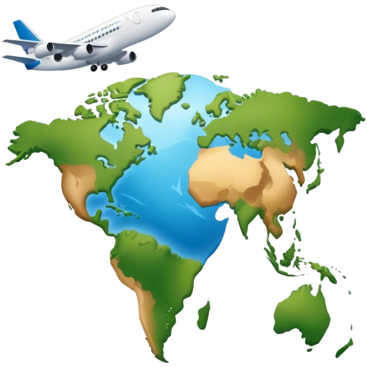 Carte du monde avec 2 pin 1 situé en Martinique et 1  situé en France avec un avion au milieu du trajet  emoji