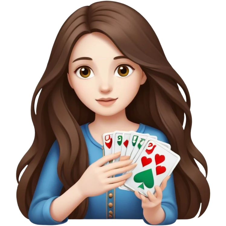  beautiful pale brunette girl with long hair playing uno emoji