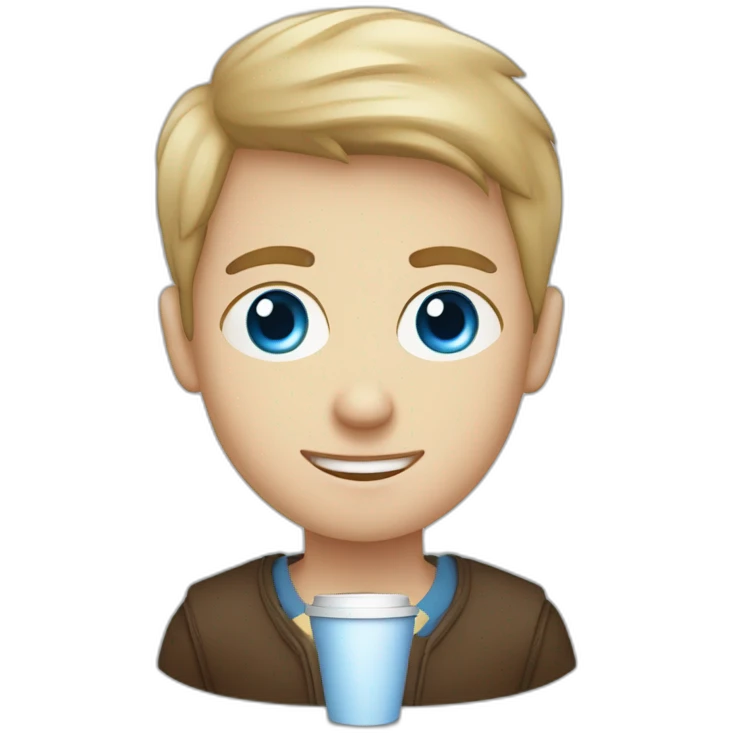 white blue eyed boy with a disposable cup of Coffee emoji
