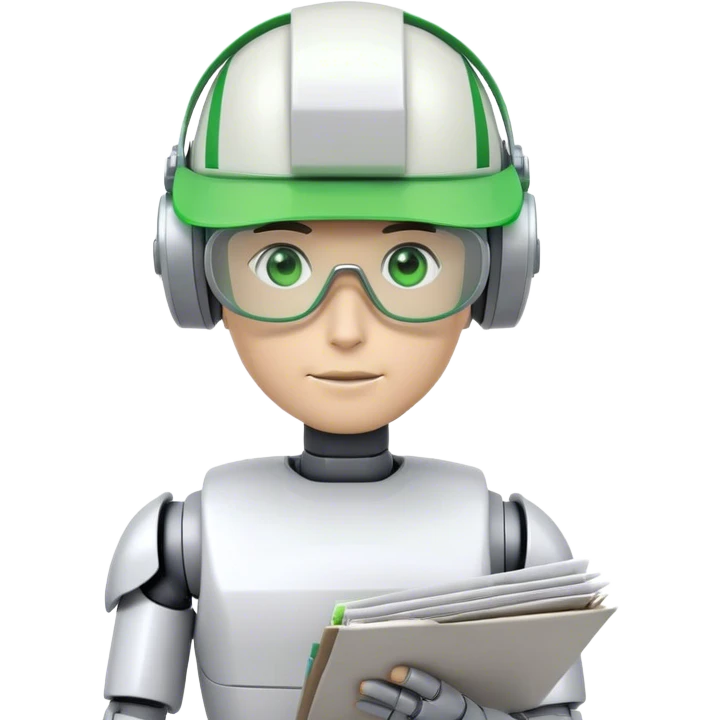 human like robot accountant with green Green eyeshades visor holding spreadsheets emoji