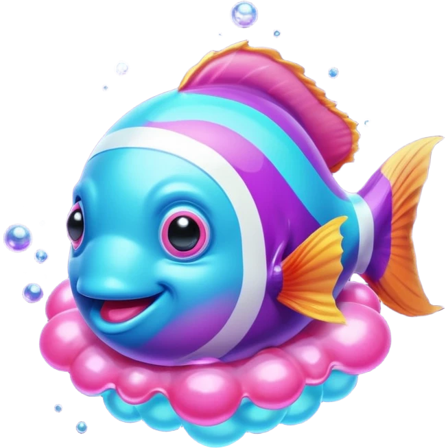 ball of cyan and pink, purple colored magic goo with Rainbow Colored ClownFish emoji